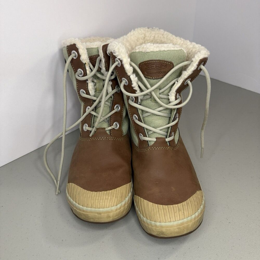 KEEN Waterproof Elsa Winter Boots Women’s Size 8 Brown Leather Sherpa Lined